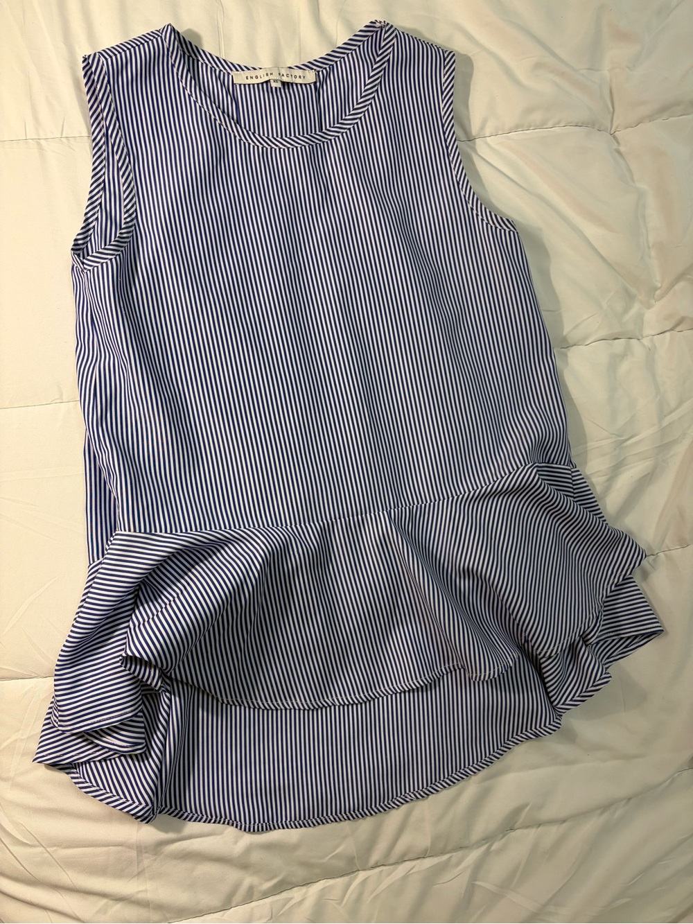 English Factory Blue and White Striped Peplum Blouse